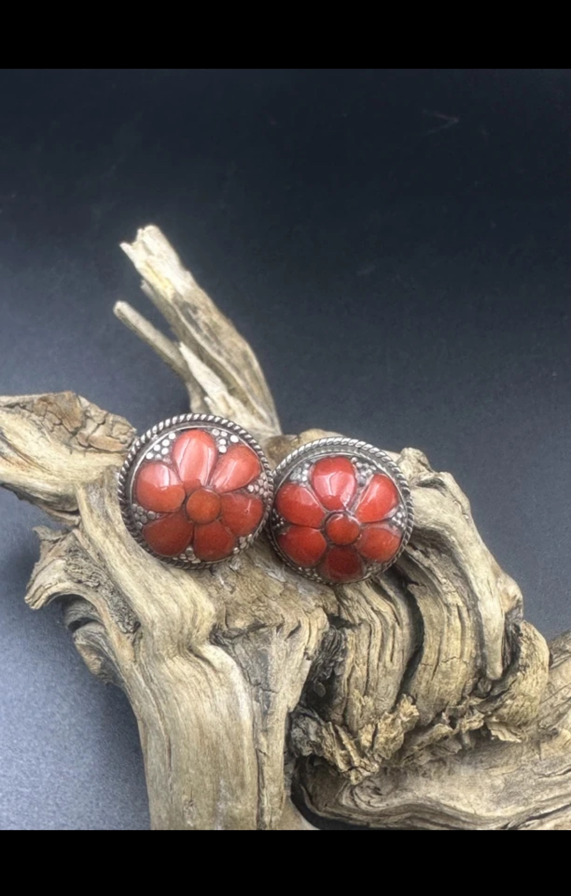 合金耳饰 旭日耳钉设计款红色纯手工