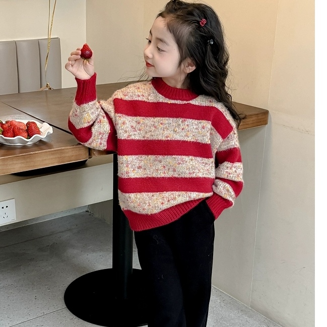 女童毛衣水貂绒冬装新款加厚儿童针织衫冬季圣诞节宝宝长袖上衣