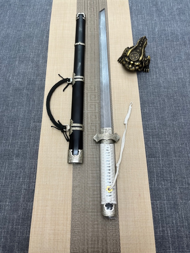 龙泉风仁刀剑《千盏》唐横刀白铜黑檀木鞘装古法自炼羽毛纹未开刃