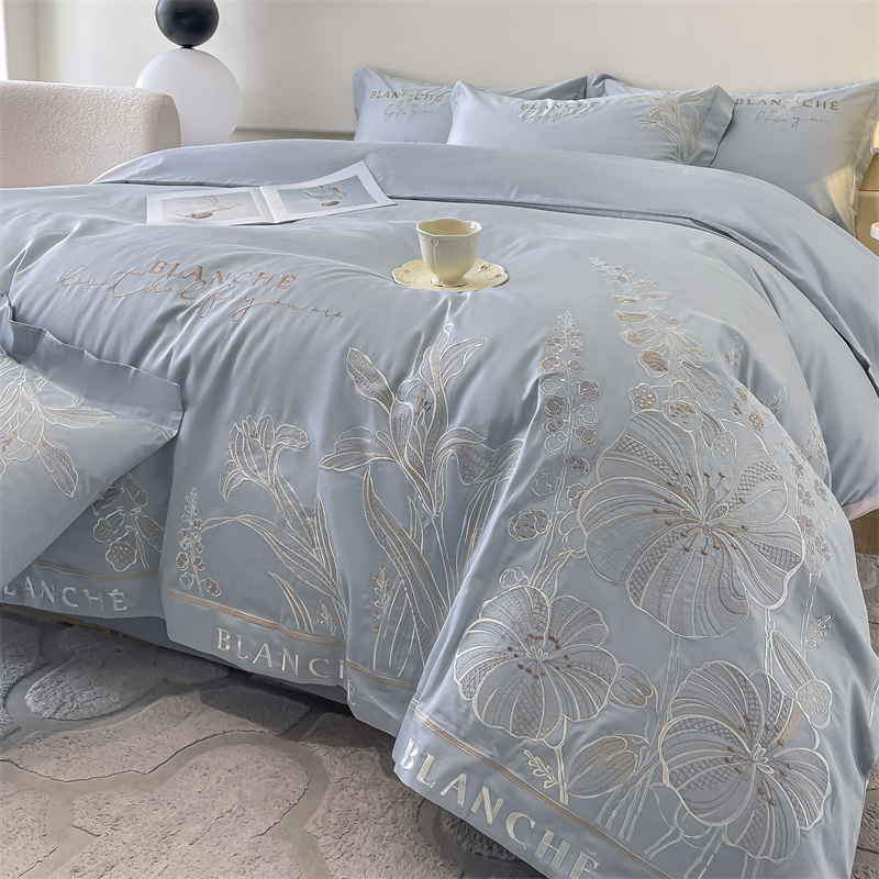 新款-全棉四季款轻奢刺绣宽边长绒棉纯棉四件套被套床单床上用品~