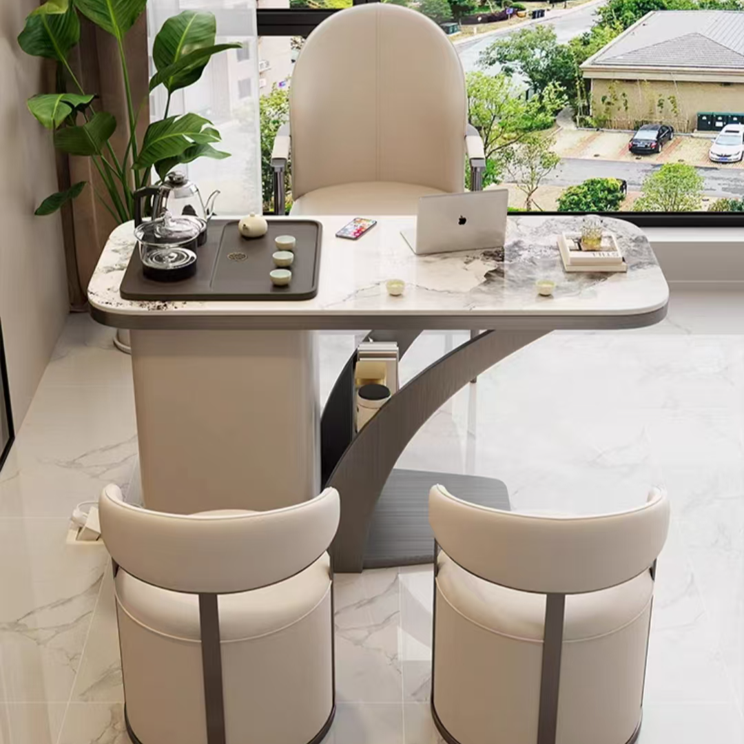 （岩板茶桌）现代简约家用阳台泡茶几办公室茶台烧水一体轻奢茶台