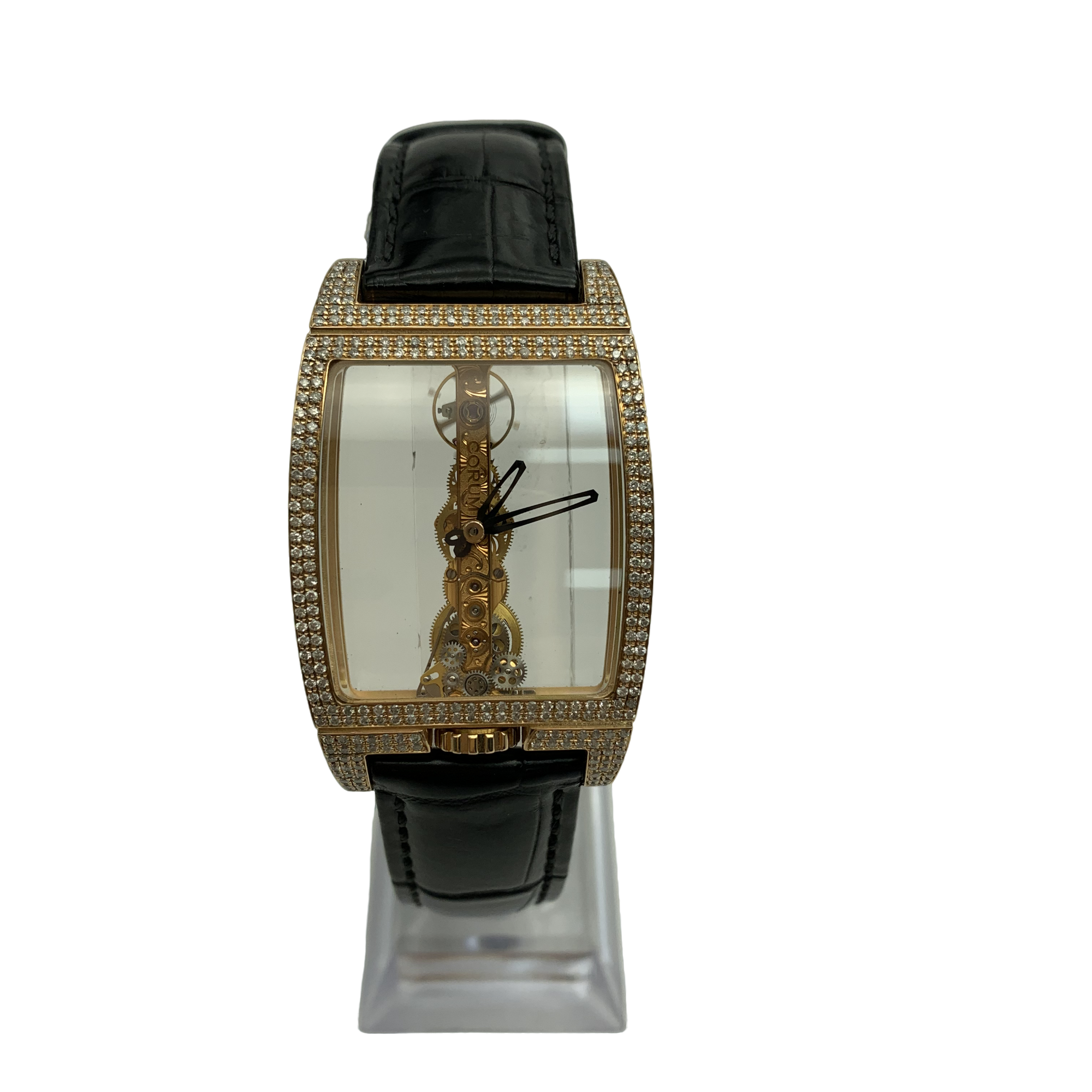 95新 CORUM/昆仑表 昆仑金桥系列手动机械18k金 后钻35x50mm  