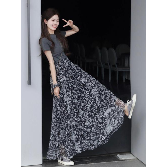 2024夏季新款时尚温柔舒适碎花半身裙法式高腰优雅中长款裙子