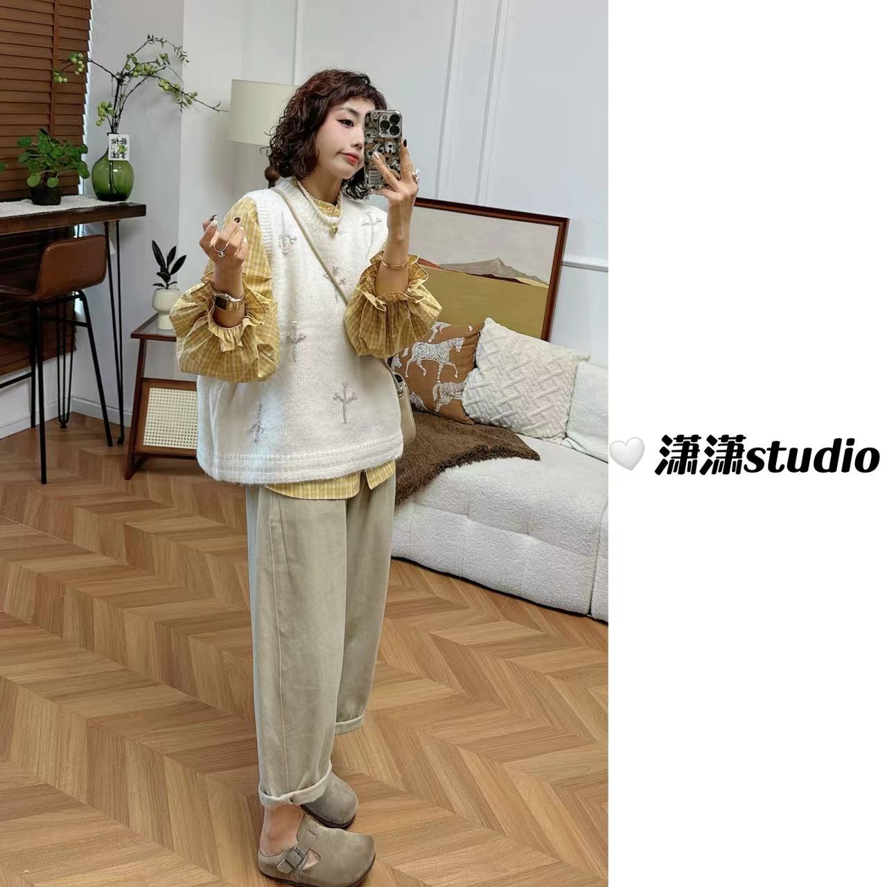 【奶呼呼】潇潇自制高端定制纱线小树图案超柔软百搭马甲XM7213