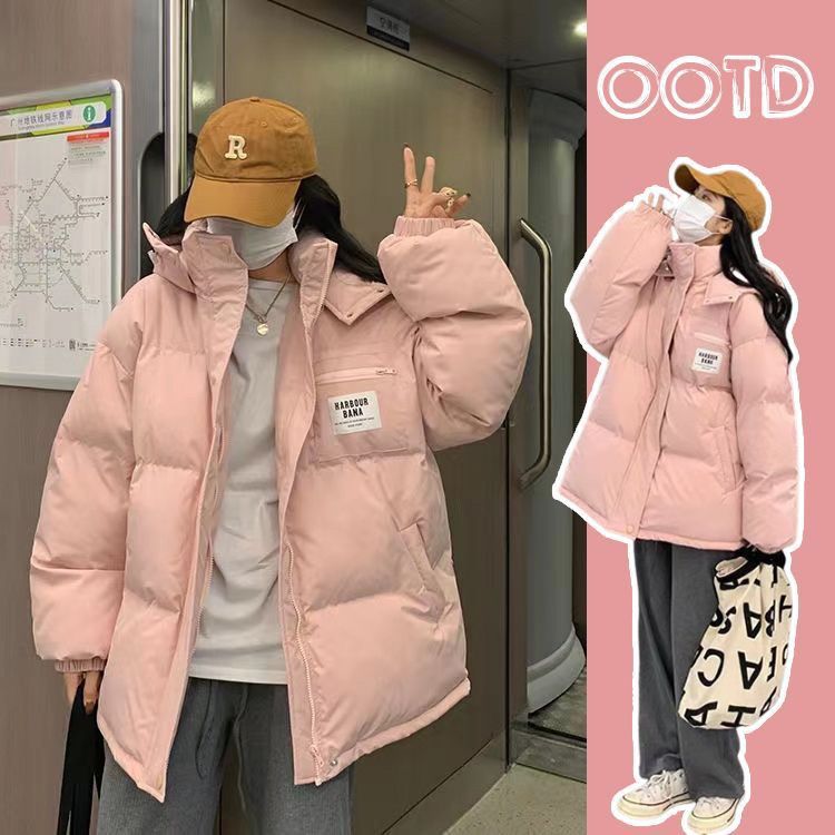 以纯韩版港风面包服2023新款羽绒女加厚连帽学生保暖羽绒羽绒服小