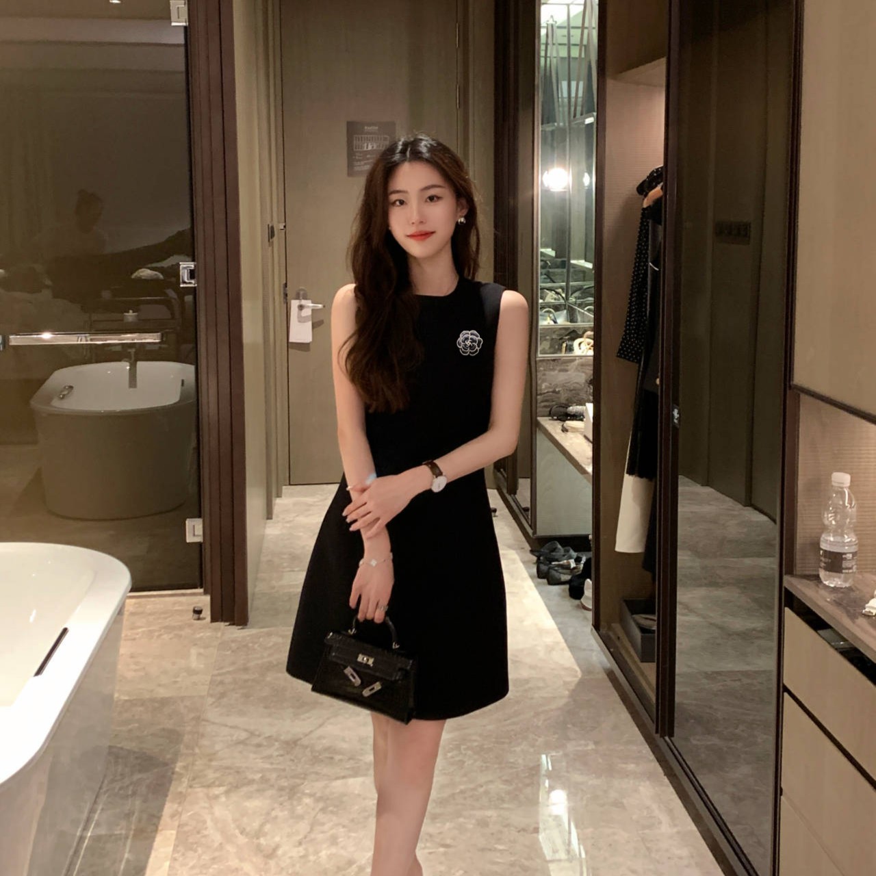 四季高定礼服明星款 黑色法式高腰气质显瘦名媛连衣裙马甲裙