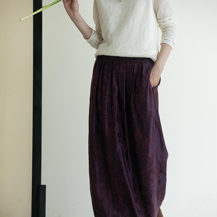 牧衣游原创 芍药提花半裙女冬2024年新款轻盈质朴a字半身裙 春暮