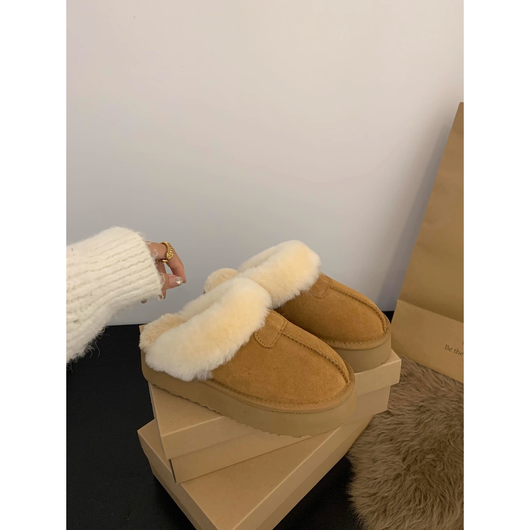 厚底防滑毛拖鞋女外穿2024爆款包头毛毛拖鞋加绒加厚雪地靴棉鞋