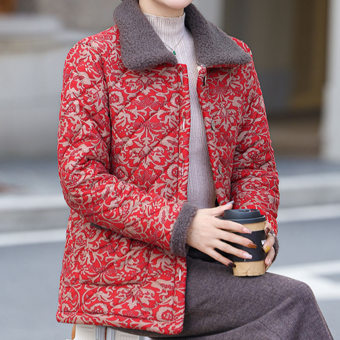 2024妈妈秋冬装棉衣外套中老年人女大码加绒保暖碎花奶奶装小棉袄