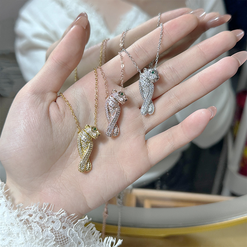 铜合金合成锆石项链 Mdalo时尚高级感满钻项链男女欧美嘻哈豹头