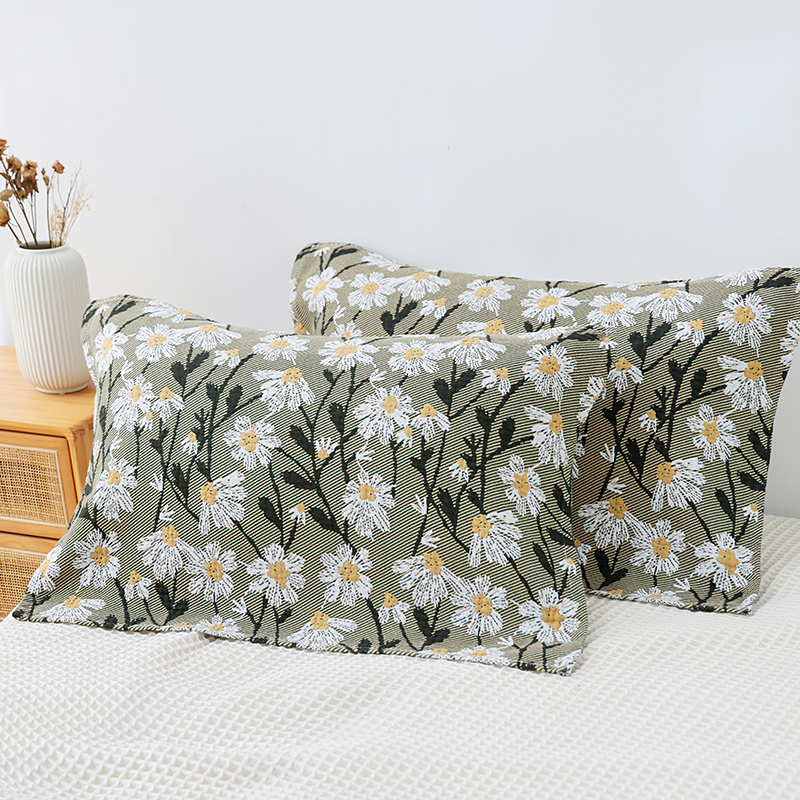 采菊东篱下纯棉纱布枕巾一对装家用全棉吸汗透气纱布枕头巾高档