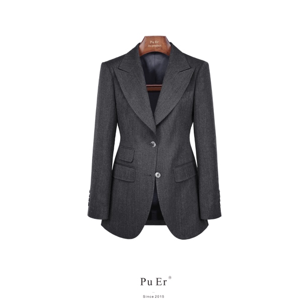 特价款-璞迩灰色蜂腰戗驳头西装