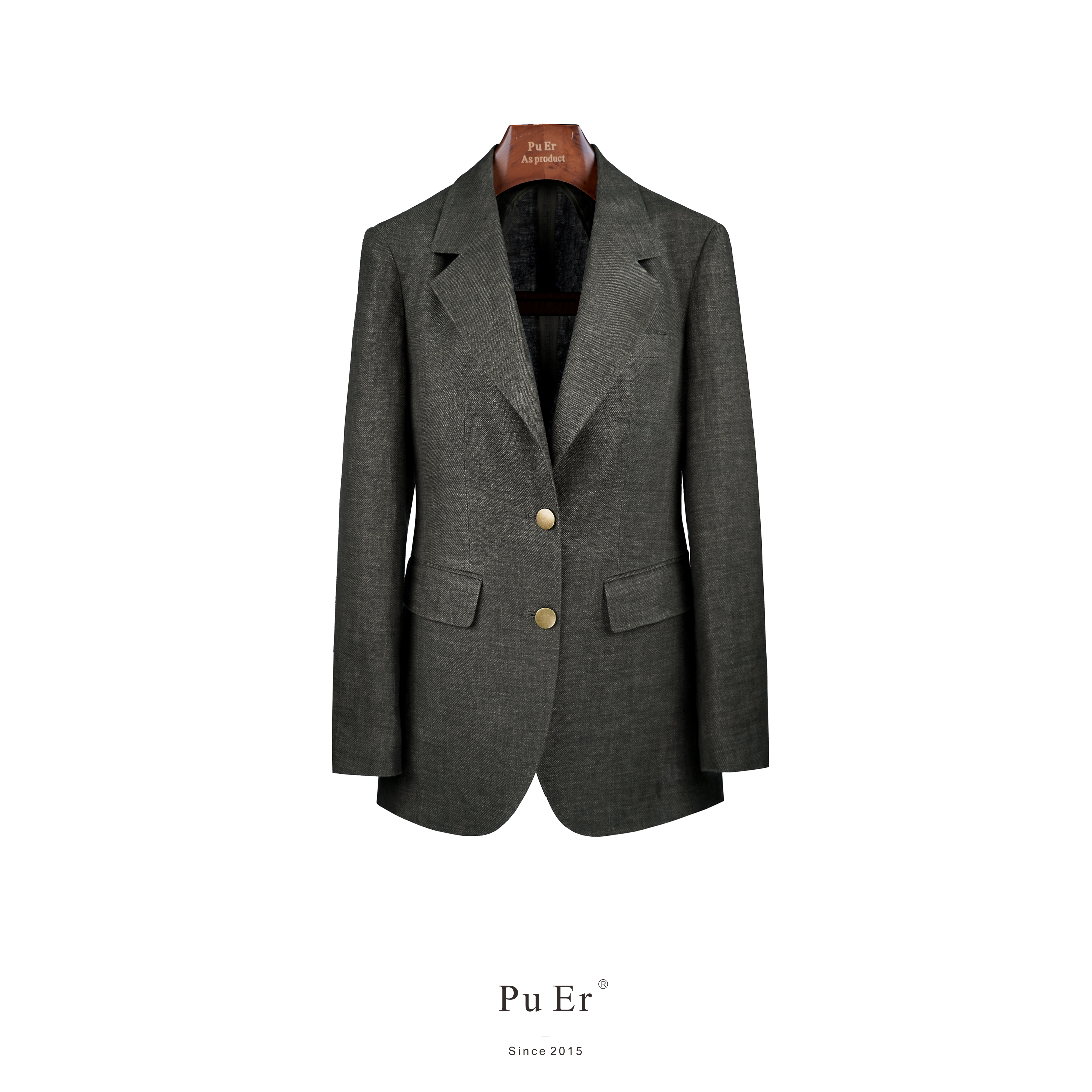 璞迩夏季墨绿色无里松弛感亚麻单西服