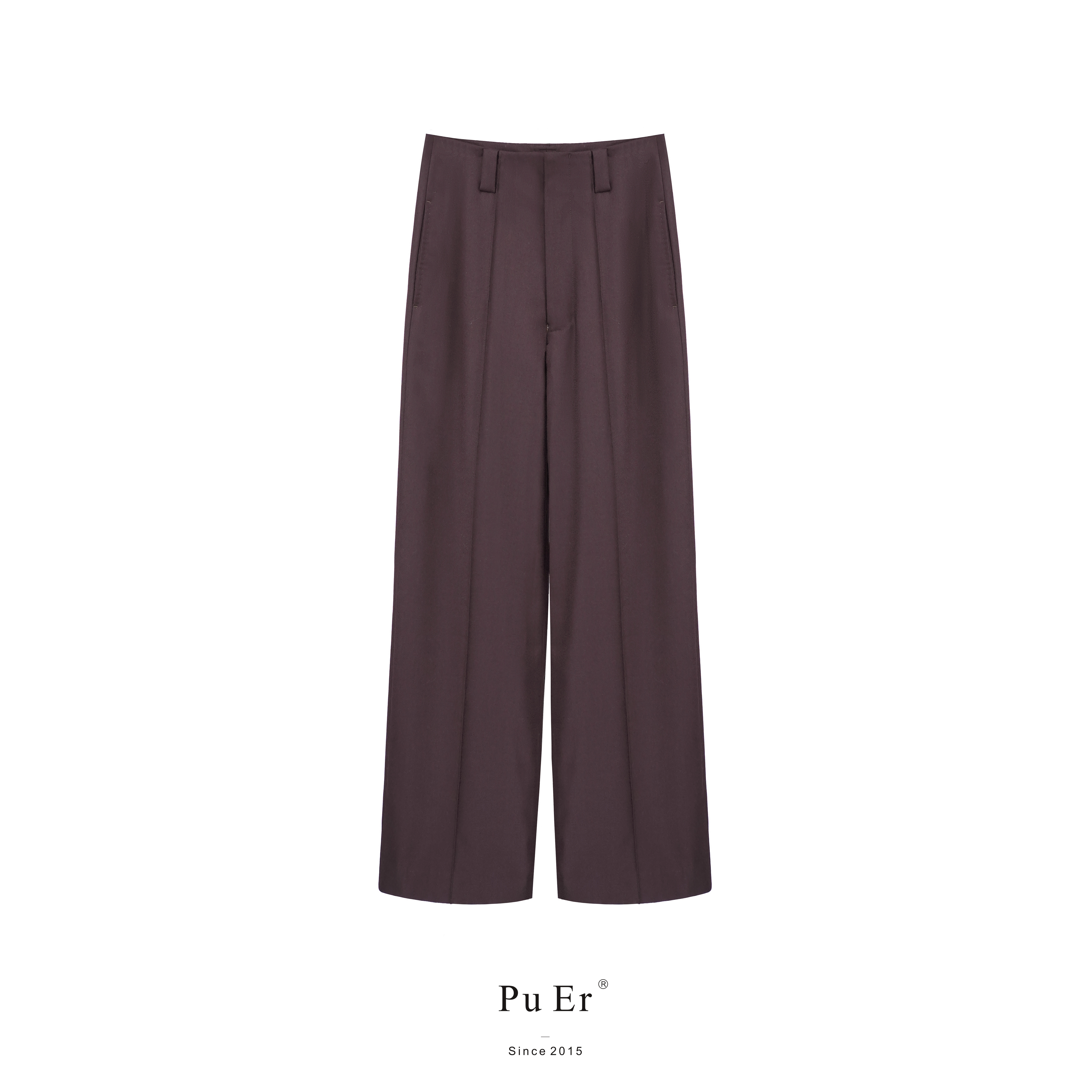 璞迩波尔多酒红连腰鱼骨线直筒裤休闲裤