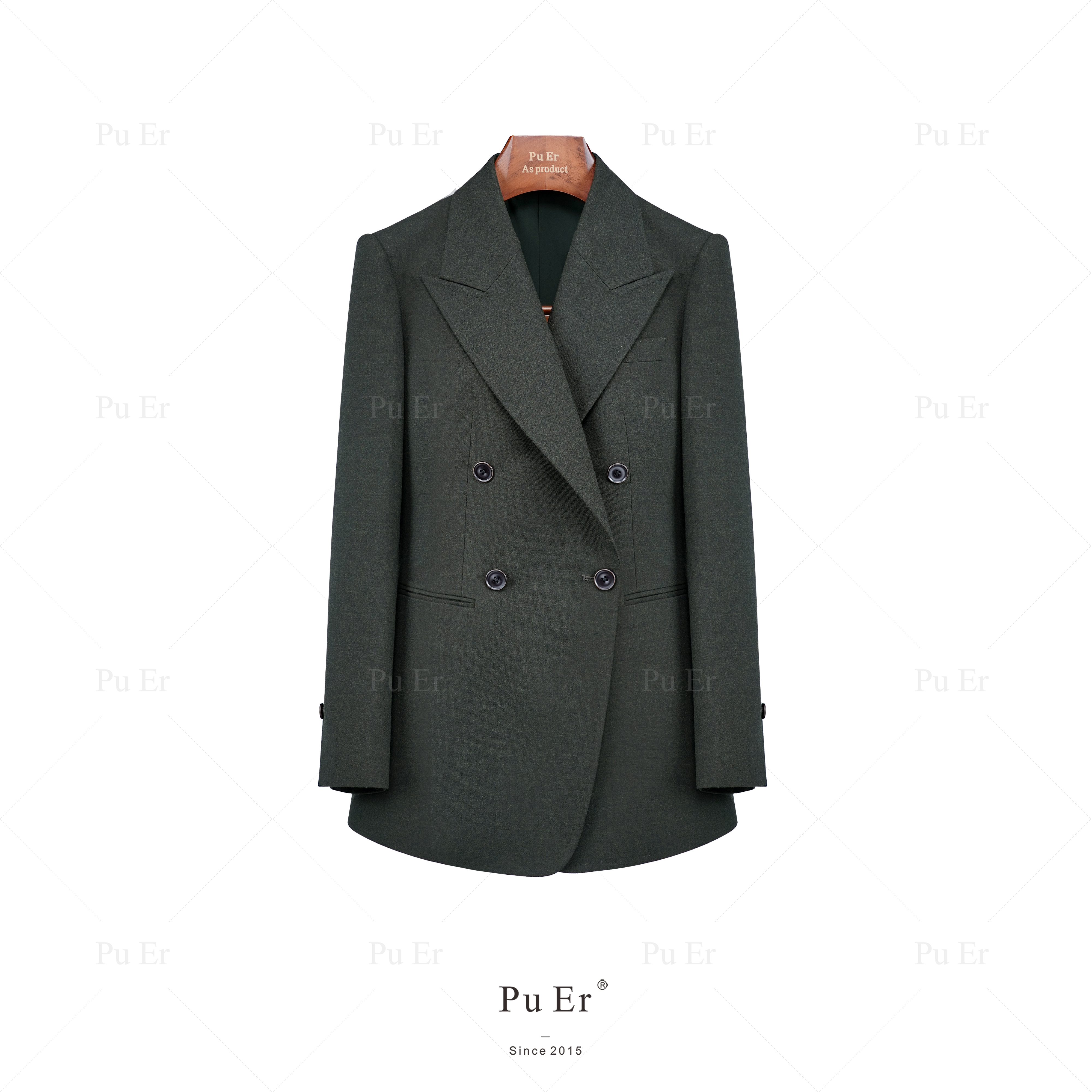 璞迩秋冬莽丛绿法兰绒休闲西服