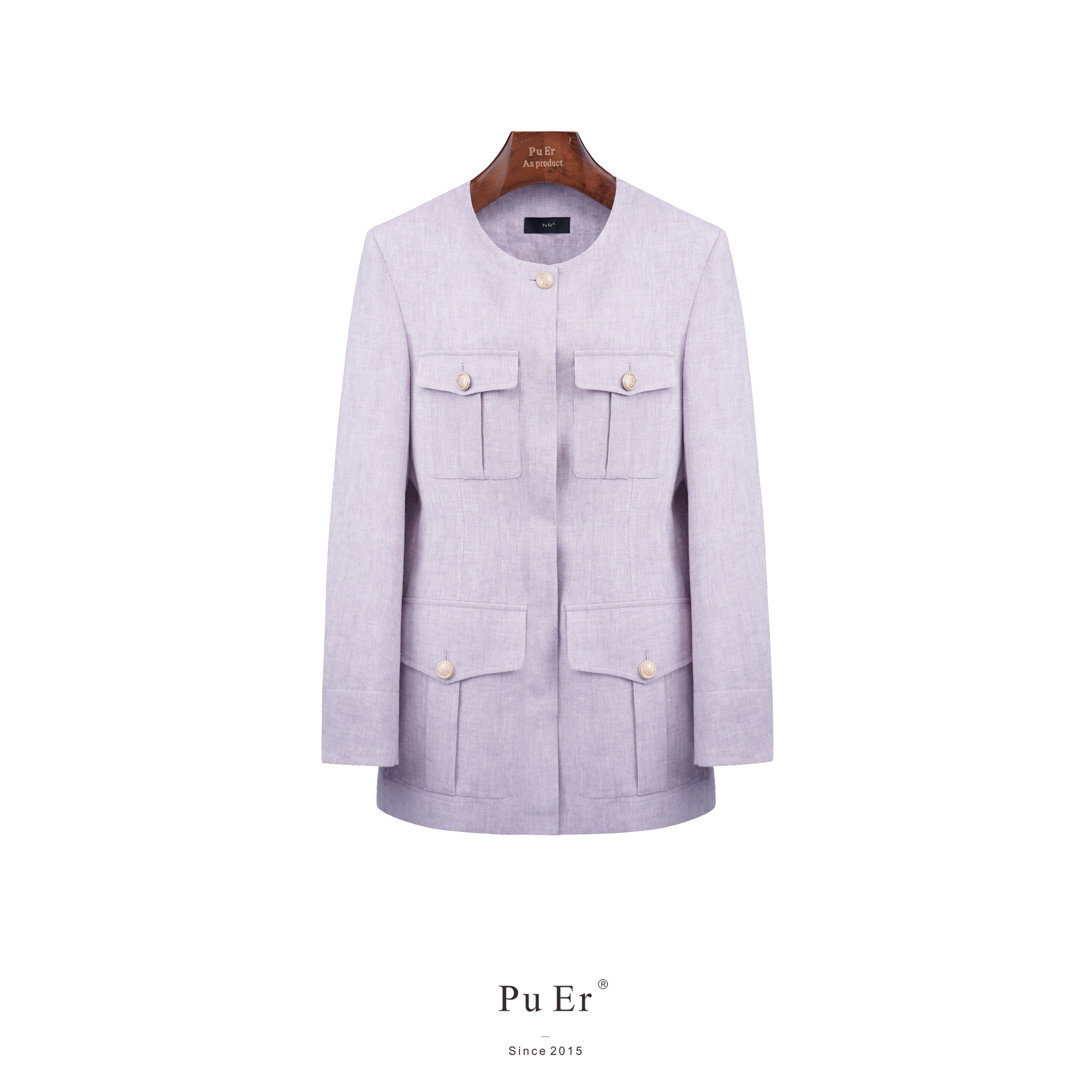 特价款-璞迩夏季水晶紫无领贴袋西装外套 （法麻压衬工艺  干洗）