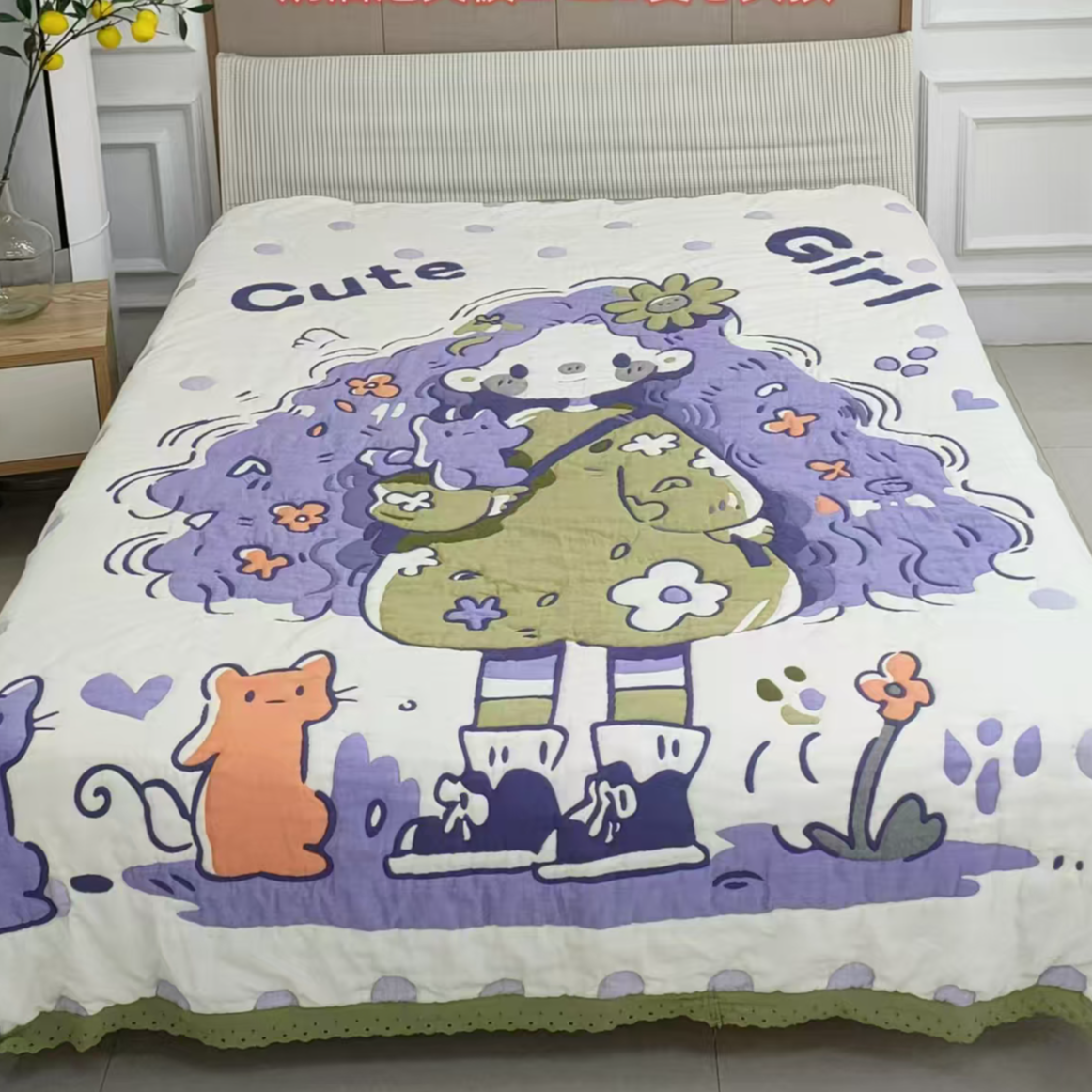 【爱心女孩】200*230成人泡芙被亲肤棉纱四季通用加厚盖被