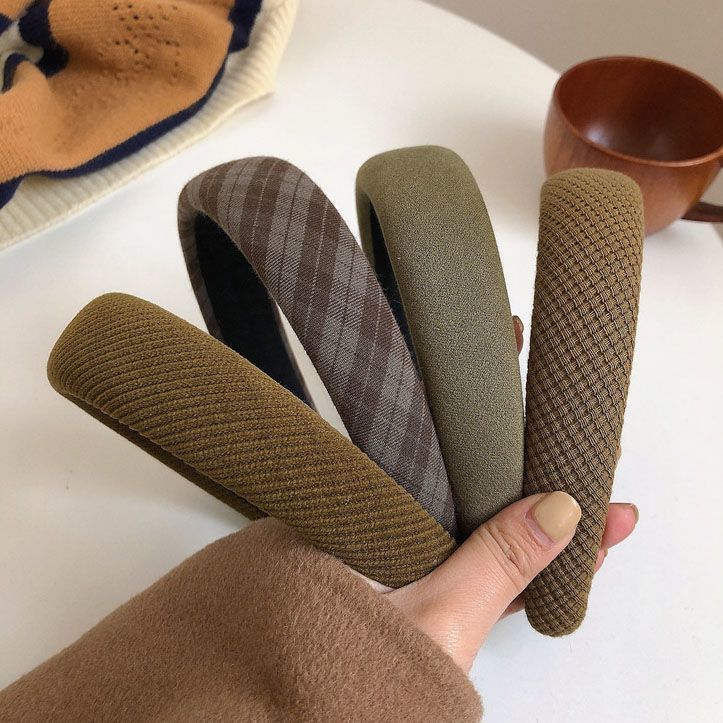 超显白的咸菜绿发箍~格子纯色高颅顶头箍ins秋冬发箍女2024年新款