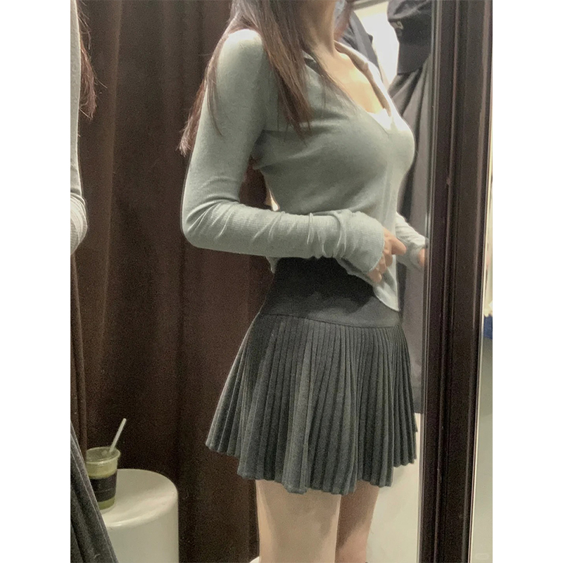 MosesQueen/魔西女王秋冬新款百褶裙女高腰显瘦防走光半身短裙