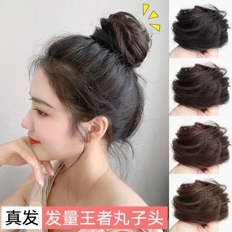 真发丸子头假发直发圈女假发圈弹力自然花苞头蓬松盘发卷发懒人