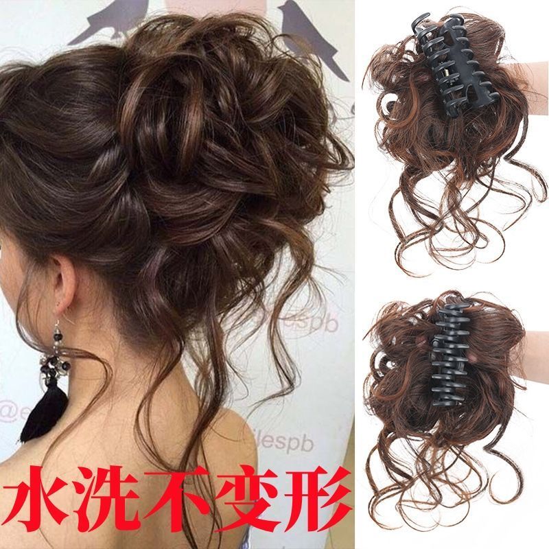 长须抓夹复古发圈仿真发花苞头蓬松自然丸子头女发饰盘发神器