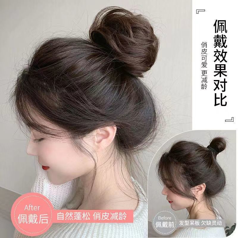 真发丸子头假发圈增发量直发圈懒人盘发发苞蓬松自然抓夹假发发包