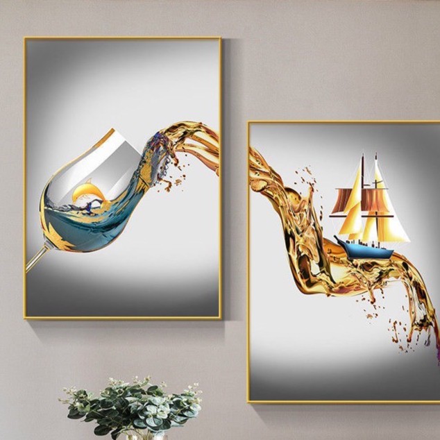 【水沐】杯中酒餐厅装饰画两联画手工多款可选水晶工艺高级设计抽象