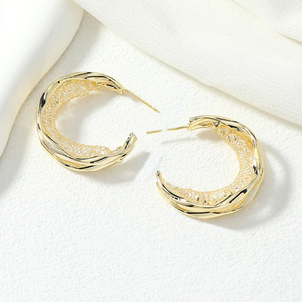 铜合金耳饰 几何圆形渔网耳钉小香风气质轻奢百搭复古耳环1479