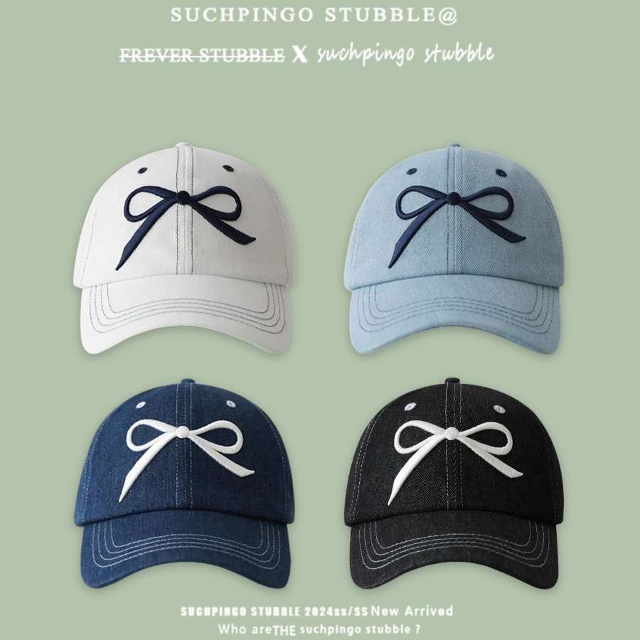 2025新款蝴蝶结软顶休闲牛仔棒球帽女韩版东大门潮牌百搭鸭舌帽