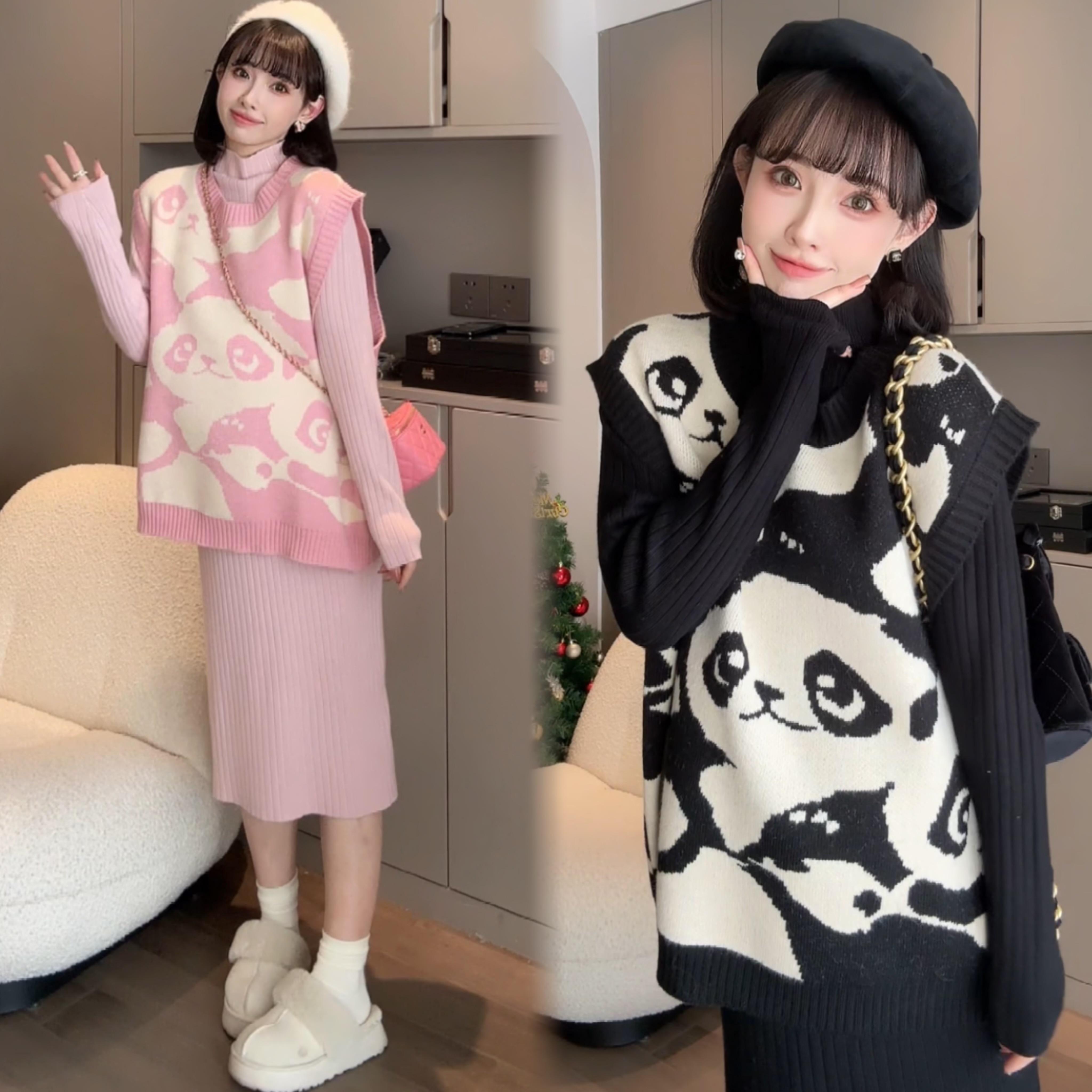 9930孕妇装秋冬时尚百搭显瘦时髦孕妇秋冬马甲连衣裙套装