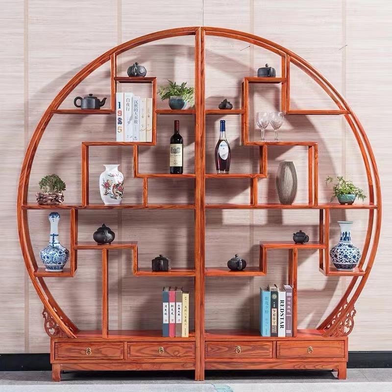 （多宝阁）圆形博古架多宝阁古典工艺摆放红木多功能设计大气不规则