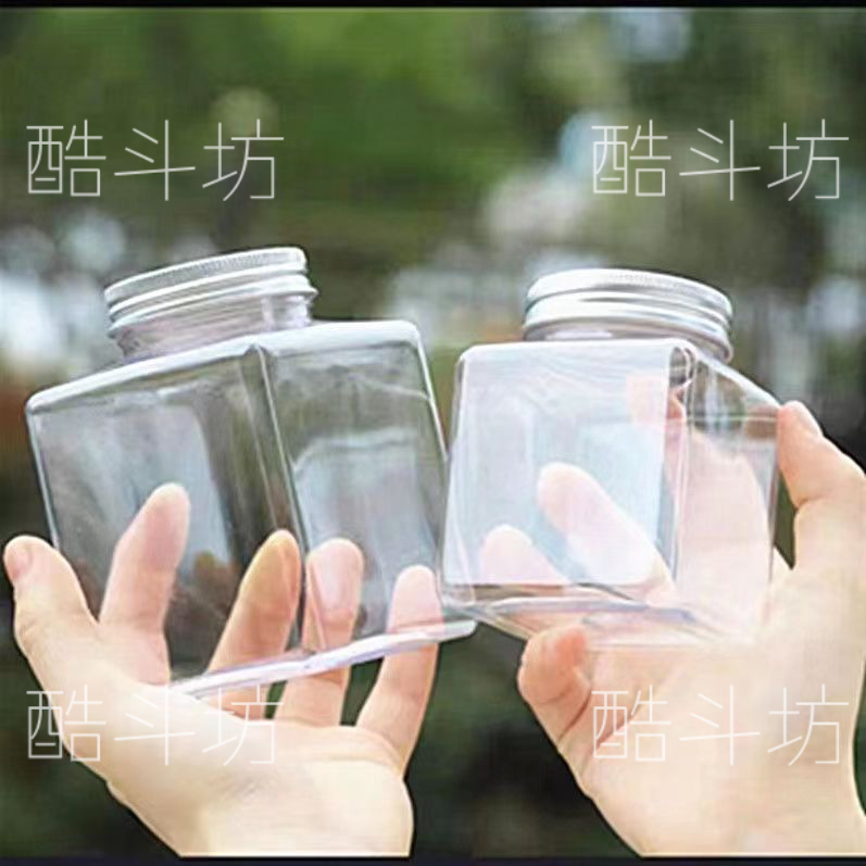 500毫升透明塑料方形斗鱼鱼缸迷你生态景观小型养鱼方形奶茶杯