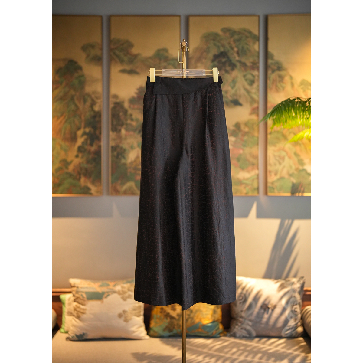 蓝大【星河转】桑蚕丝高腰龟裂纹显瘦休闲裤6818