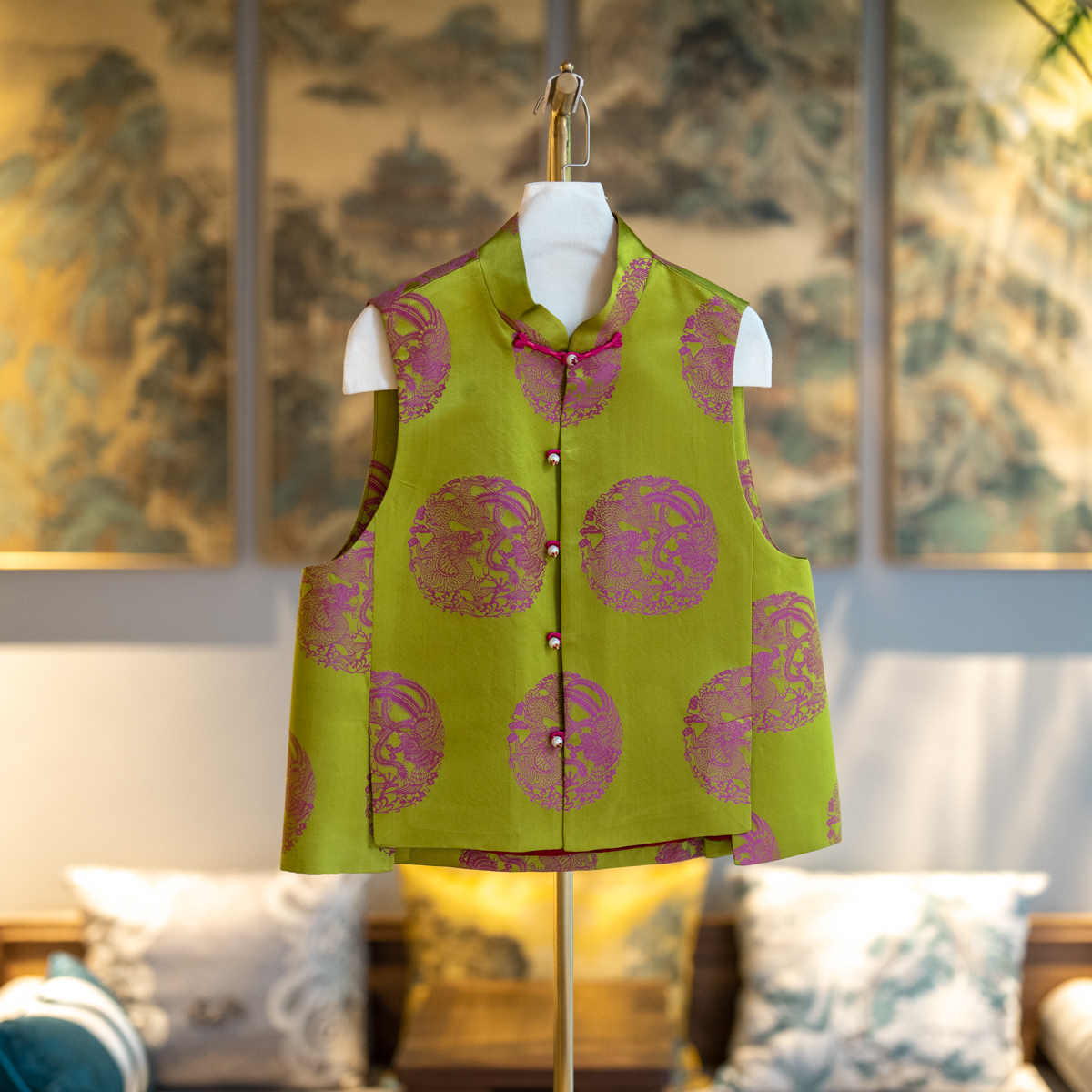 蓝大【绿芥】桑蚕丝新中式马甲6115