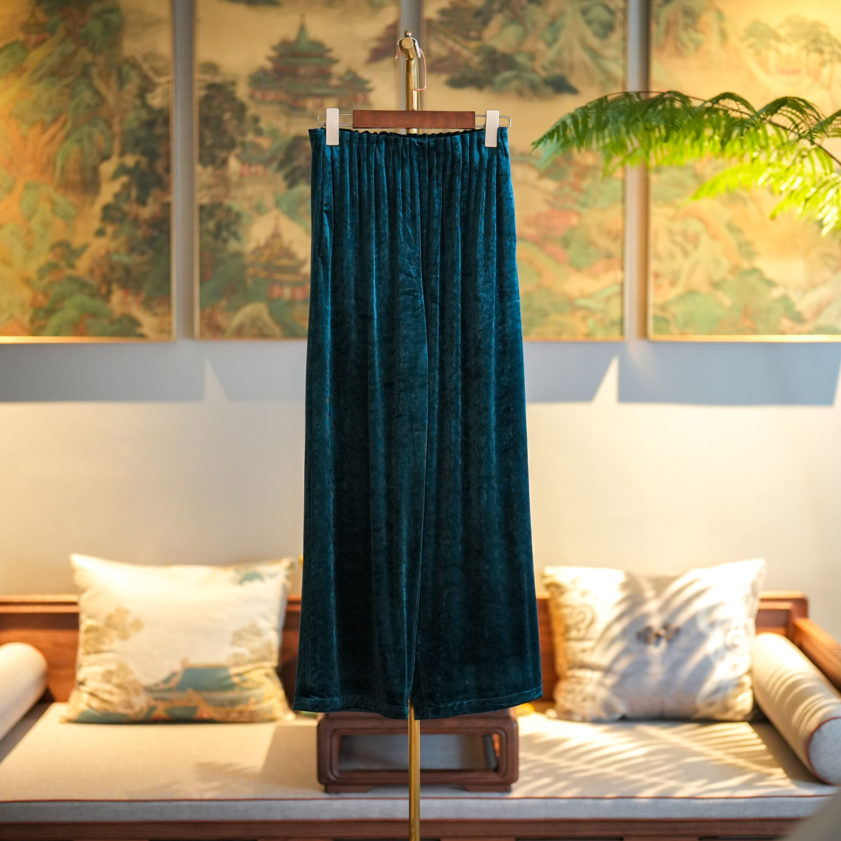 蓝大【轻纱】新中式国风醋酸休闲裤6978