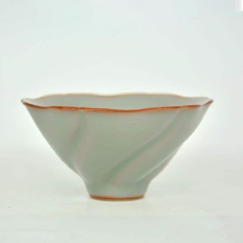 柏采汝窑名窑纯手工主人杯天青釉粉青四代釉花瓣斗笠杯BR-278BX