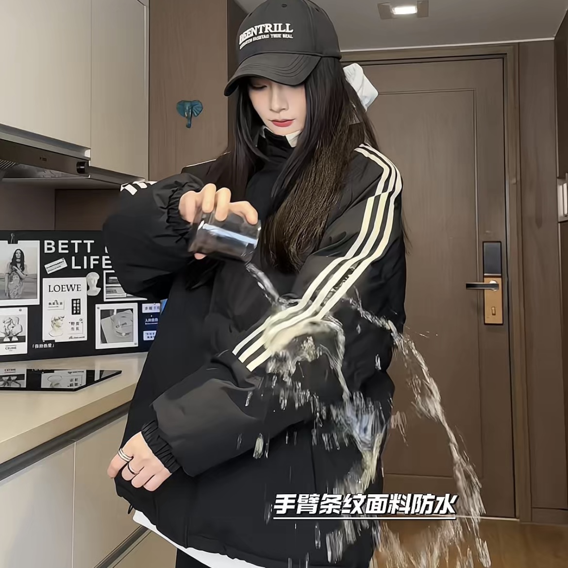 美式条纹立领棉服男冬季宽松加厚外套潮流保暖百搭情侣棉袄男短款