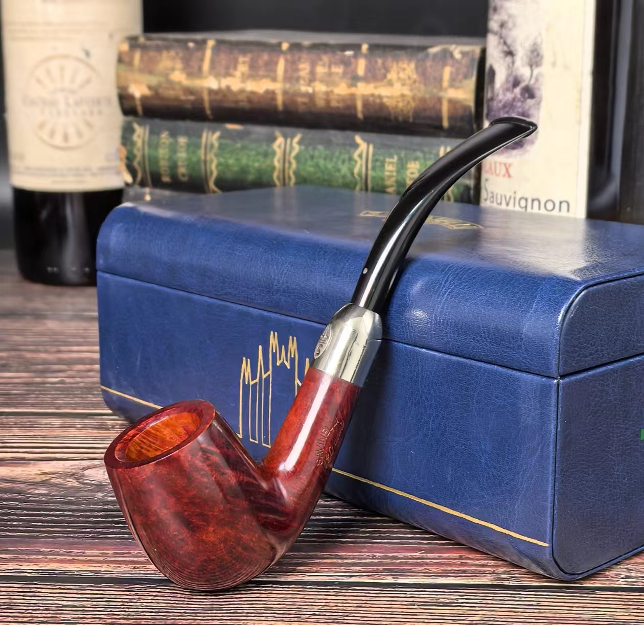 意大利沙芬130周年纪念光面福尔摩斯弯进口石楠木烟斗男士礼品