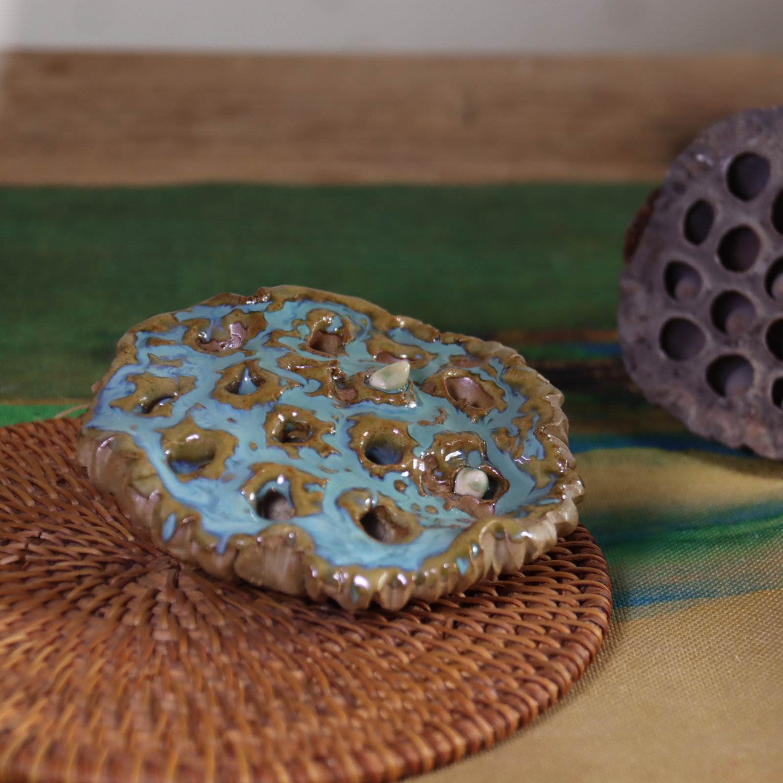 轩泽瓷韵禹州钧瓷陶瓷茶具配件莲蓬茶宠盖置香插炉钧陶瓷桌面摆件