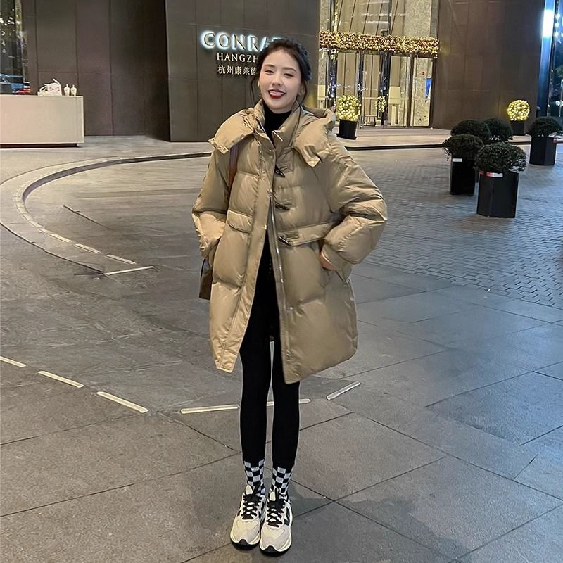 波司豋新款羽绒服服女中长款2023新款爆款韩版牛角扣棉衣冬季加厚