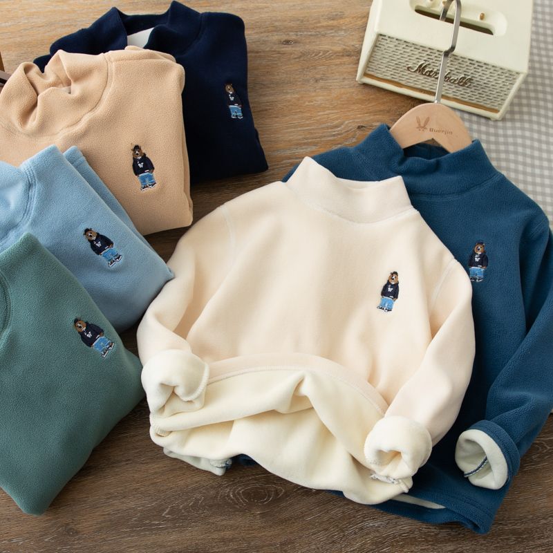 男童半高领打底衫2023新款秋冬季中大童奥绒保暖儿童装长袖卫衣潮