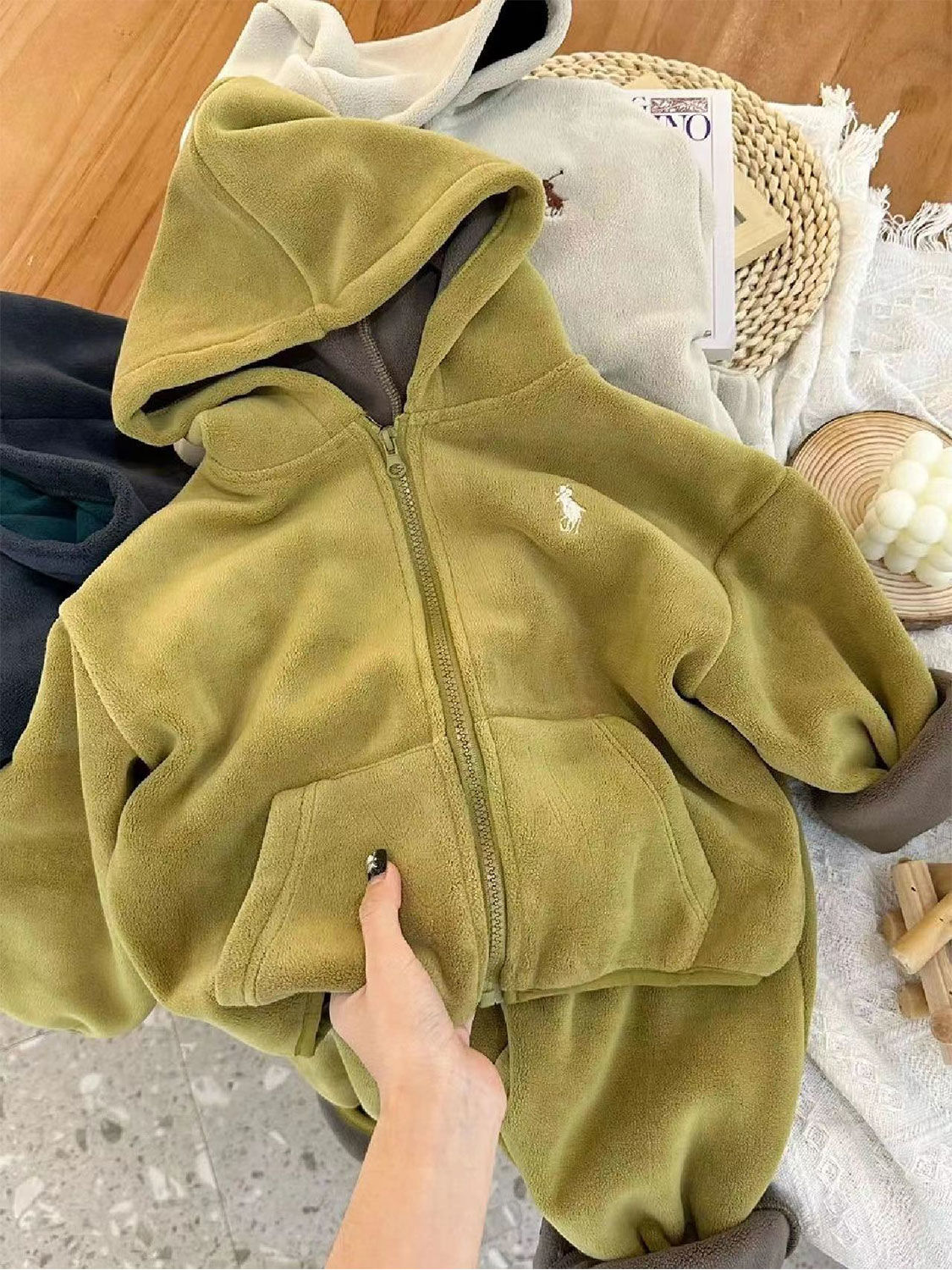 软糯套装~2023新款儿童秋冬摇粒绒外套+裤子加绒卫衣套装外穿保暖