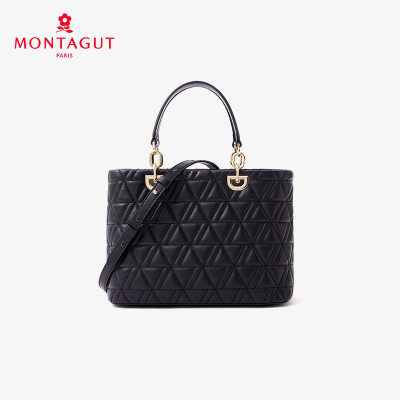 Montagut/梦特娇小羊皮戴妃包百搭贵气小香风贵妇风手提斜挎包女