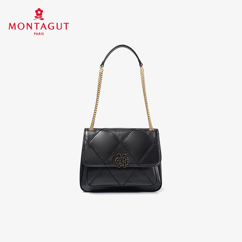 Montagut/梦特娇2025春夏新款羊皮邮差包时尚经典百搭女士菱格包