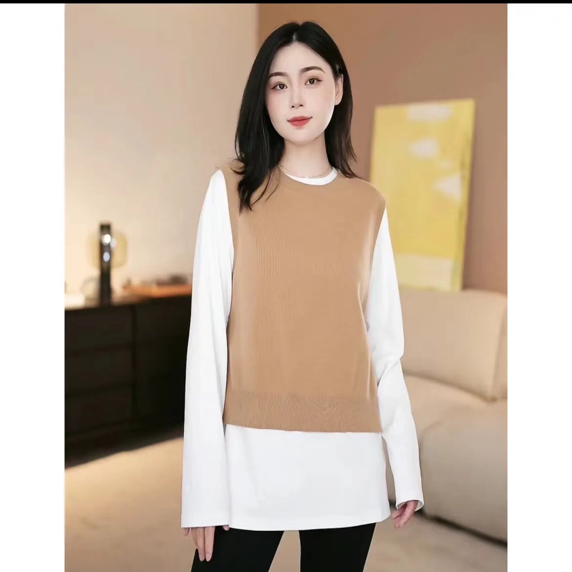 GIRDEAR/哥弟时尚百搭后开叉针织背心减龄学院风造型马甲 1399701