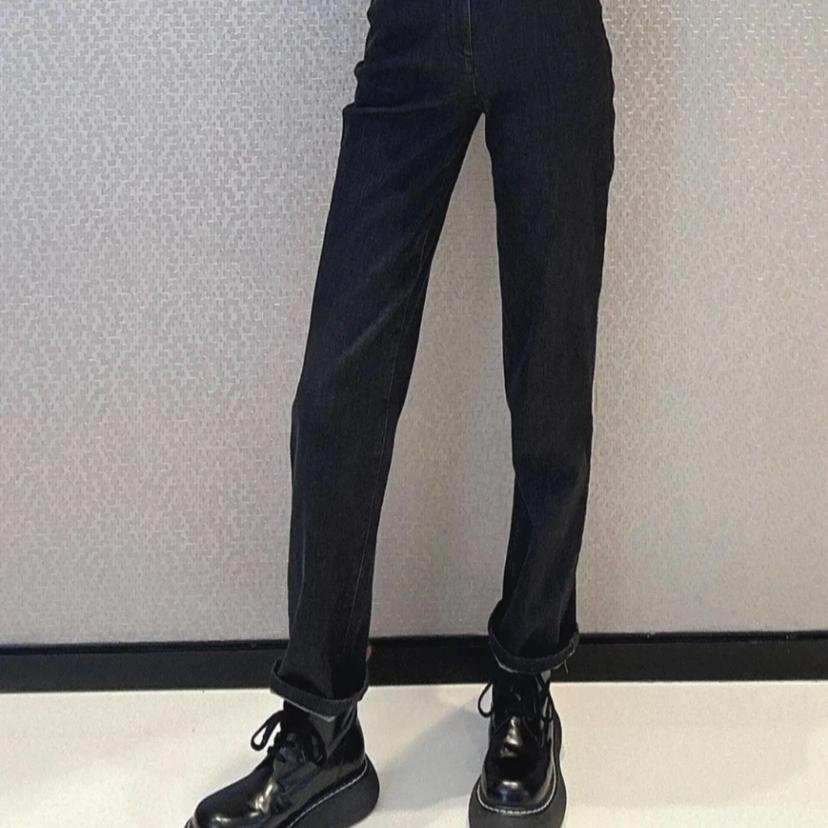 哥弟秋冬新款植绒保暖百搭高腰直筒时尚气质显瘦牛仔裤女 1100465