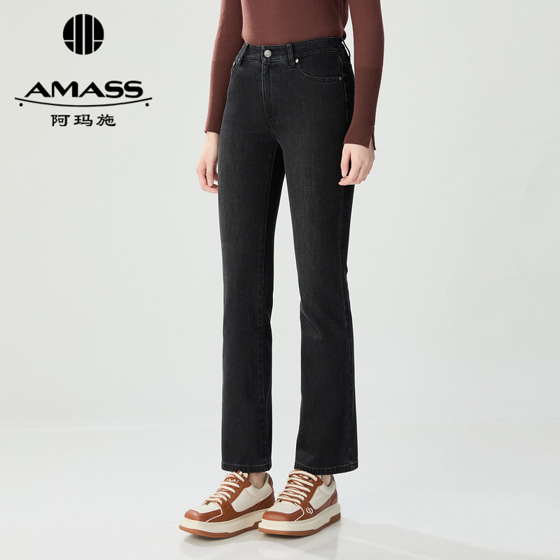 AMASS/阿玛施秋冬新款百搭显瘦丹宁牛仔高腰休闲微喇裤女 5100481