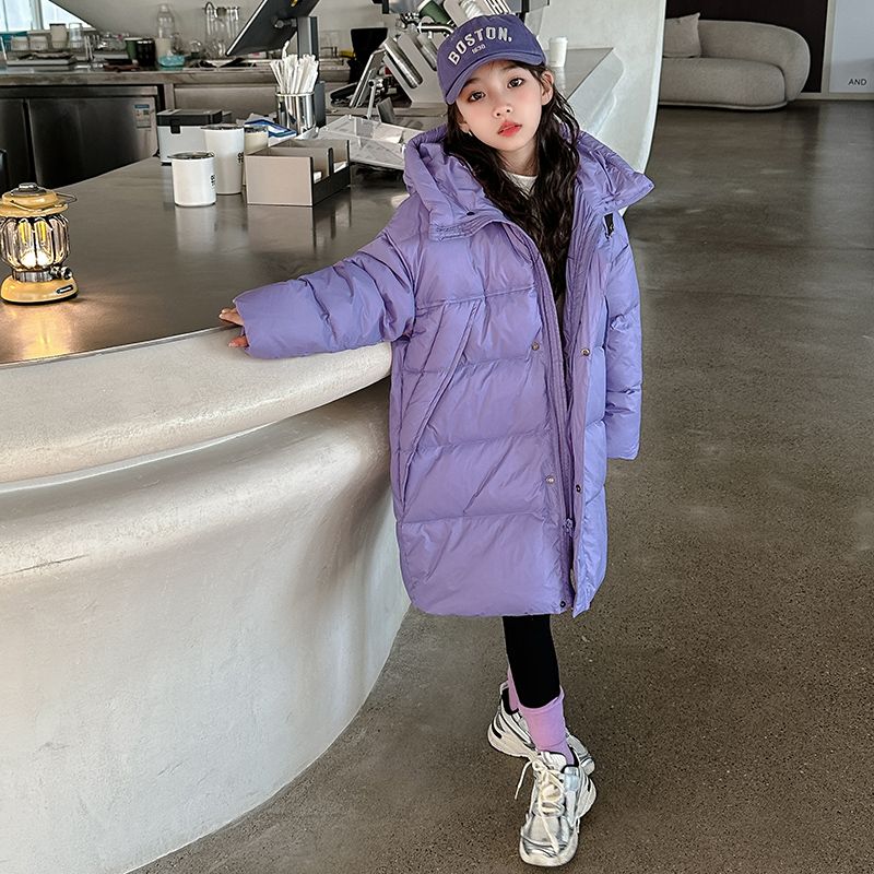 波司澄儿童羽绒服女童中长款加厚保暖2023新款白鸭绒连帽韩版中大