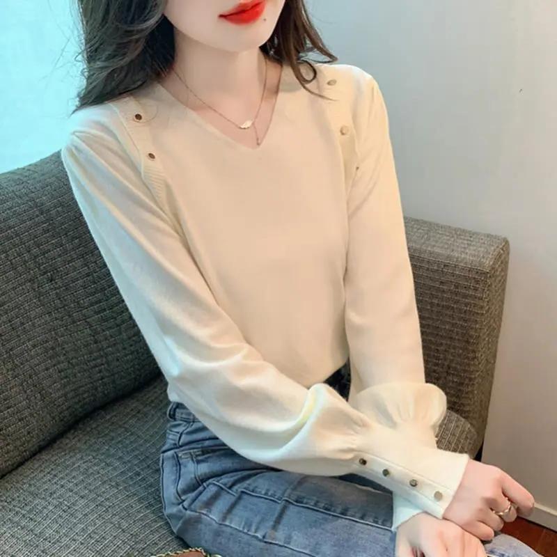 v领针织打底衫女秋冬2023新款秋装时尚内搭上衣气质百搭毛衣女款