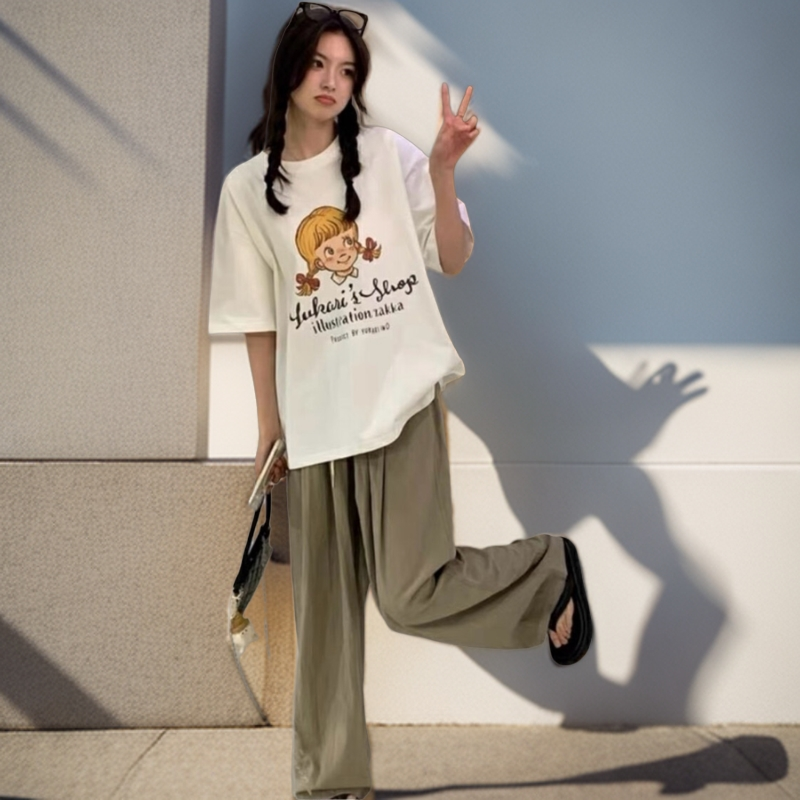 t恤白色休闲百搭夏季学生印花ins时尚情侣半袖小众圆领卡通设计感